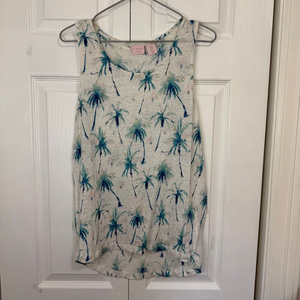 St. Tropez Womans Palm Tree Light Weight Tank Medium